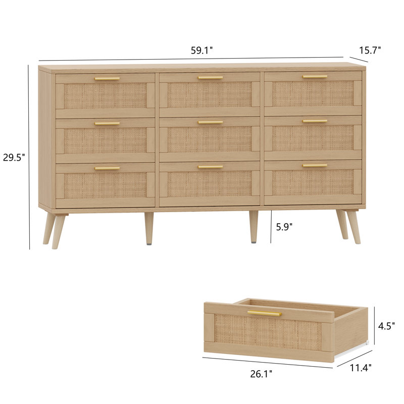Bay Isle Home??? Airiona 9 - Drawer Dresser, Rattan Chest of Drawers ...